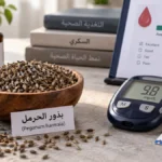 بذور الحرمل بجوار جهاز قياس سكر الدم