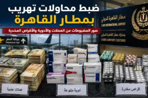 ضبط محاولات تهريب بمطار القاهرة – صور المضبوطات من العملات والأدوية والأقراص المخدرة